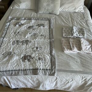Pottery Barn Kids Gray and White Elephant Baby Quilt Set